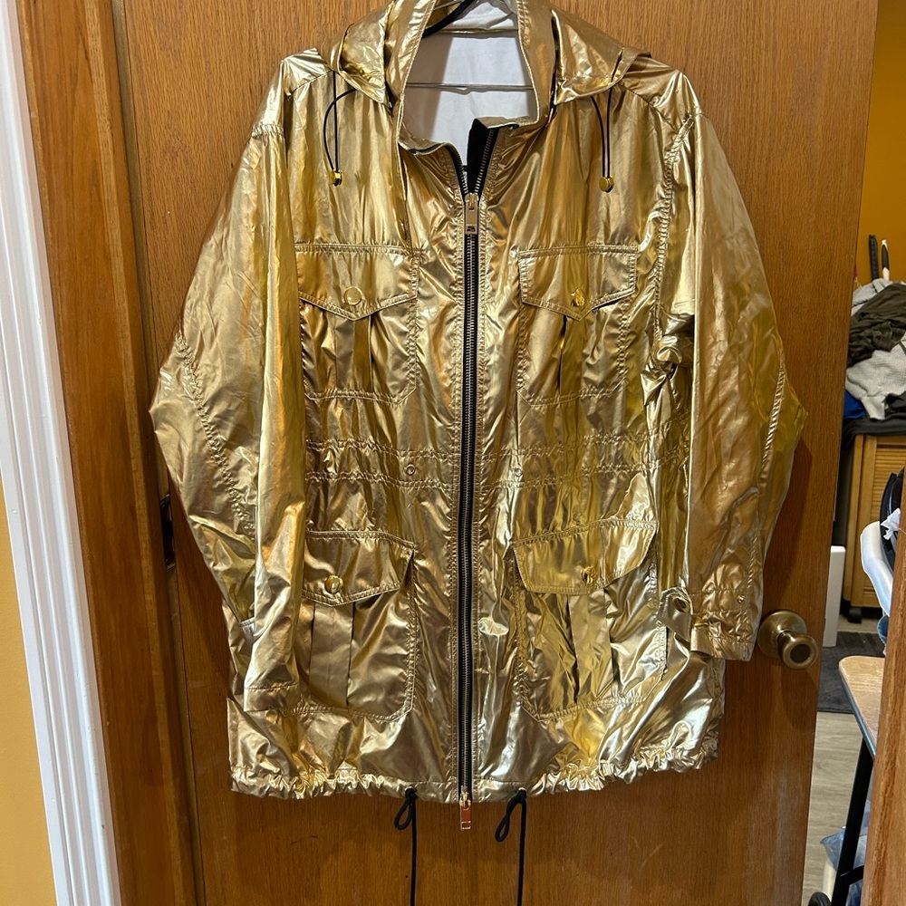 Michael Kors Gold Utility Jacket metallic gold with hood size large